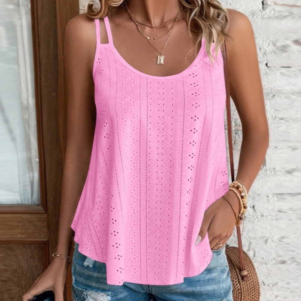 Pink Eyelet Spaghetti Straps Tank Top